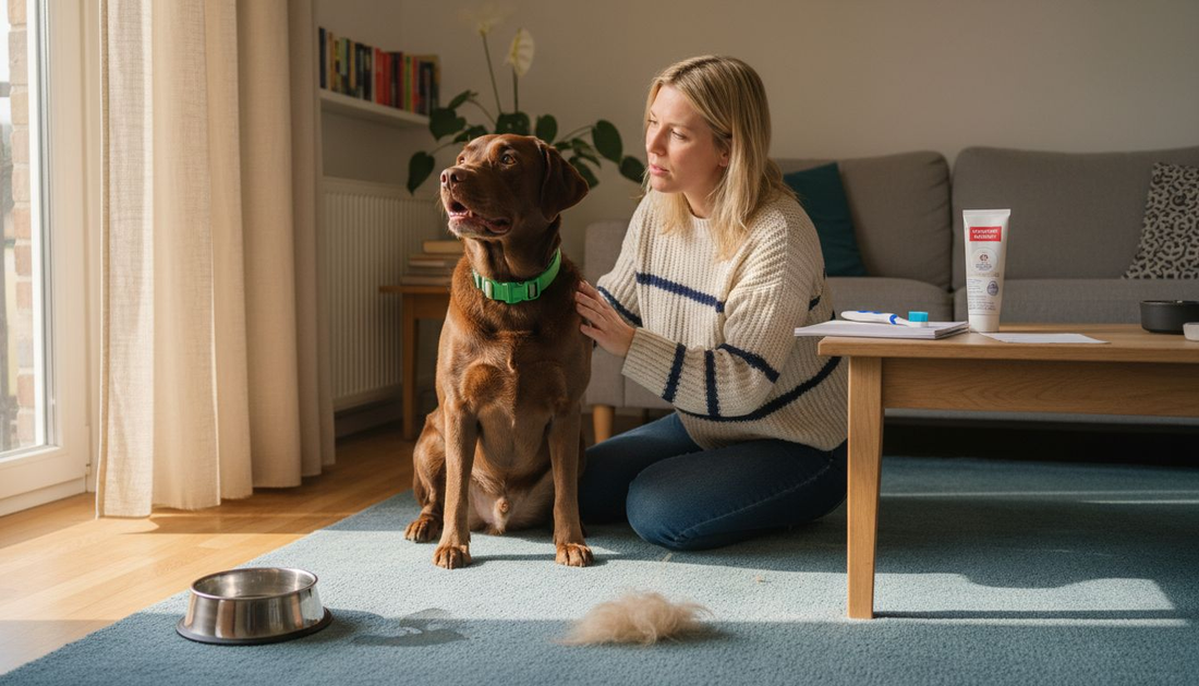 Vrouw maakt haar hond klaar voor een gebitsbehandeling