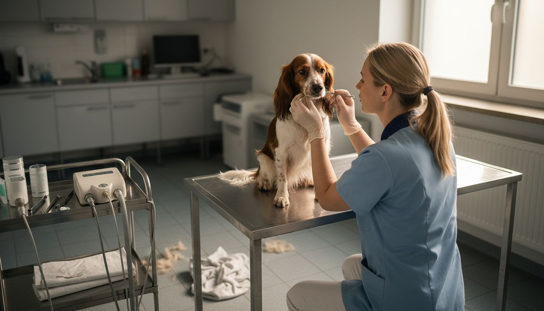 Tijdens een consult bekijkt de dierenarts het gebit van de hond uitgebreid.