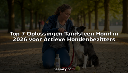 In het zonnetje poetst een vrouw de tanden van haar energieke hond in het park.